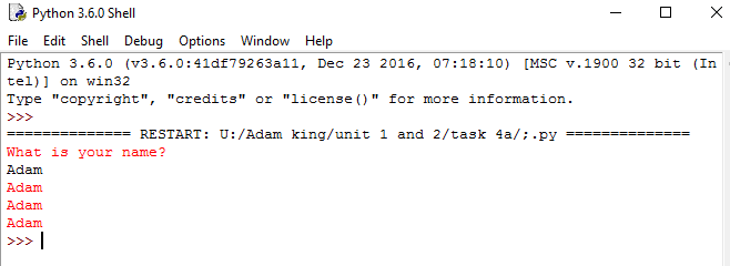user message when code is run